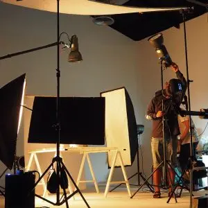 Professional studio lighting and photography setup